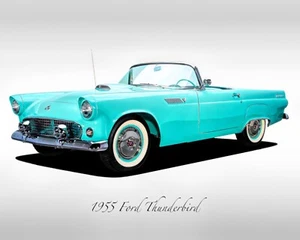 Classic Cars - 1955 Ford Thunderbird - Thunderbird Blue - Print - Picture 1 of 9