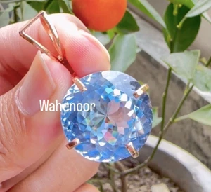 RARO ciondolo in argento sterling 925 tondo 23 mm Jeremejevite blu naturale vedi video - Foto 1 di 7