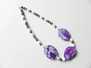 Purple and white gemstone necklace, 17" with agate slabs, jade & aventurine. - Picture 1 of 3