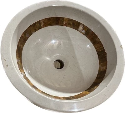 16" Verona Marble w/ mosaic Inlaid Bathroom Vessel Sink AS-IS Sale sink# 410 - Image 1 of 4