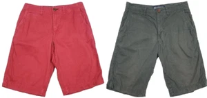 American Eagle Chino Shorts Men 30 Olive Green Red Stretch Longer Length Preppy - Picture 1 of 22