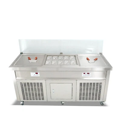 Máquina de helados con rollo de sartenes cuadradas dobles Kolice 21"x21", tanque refrigerado de 10 piezas Foto 1 de 4