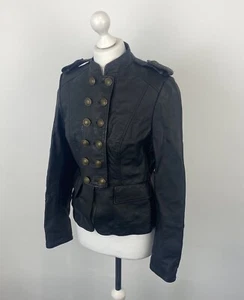 Giacca pelle Next steampunk militare nera taglia 10 UK donna biker donna - Foto 1 di 15