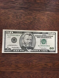 1996 50 DOLLAR BILL-FEDERAL RESERVE NOTE-KANSAS CITY DISTRICT J/10 #2 - Picture 1 of 6