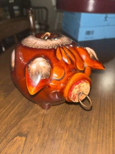 Vintage Corky Pig Piggy Bank Brown Drip With Cork, Hull Pottery 1957 - Picture 1 of 5