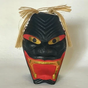 Japanese Vtg Mask Demon Devil Black Pottery Length 14cm 5.51" Wall Decoration - Picture 1 of 15