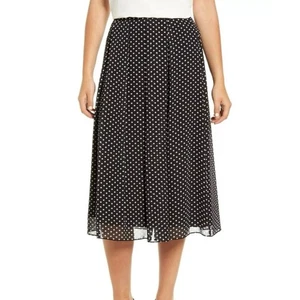 Anne Klein Black and White Polka Dot Chiffon A-Line Midi Skirt 16 NWT - Picture 1 of 18