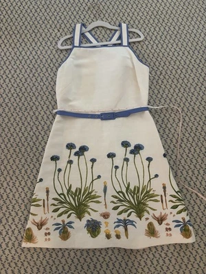 Tory Burch Emilia Dress White Size 2 Runway Botanical Embroidered Linen Silk EUC - Image 1 of 4