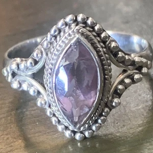 Anillo de plata esterlina amatista intrincado diseño con cuentas talla 7 hecho a mano 925 - Imagen 1 de 6