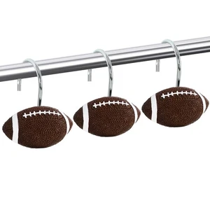 12-Piece Football Shower Curtain Hooks, Cute Sports Rugby Stainless Steel Dec... - Picture 1 of 7