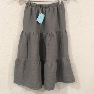 Skirt Girls 8 100% Linen Maxi Gray Ruffle Tiered Pull On Mom and Pop's Kids Boho - Picture 1 of 9