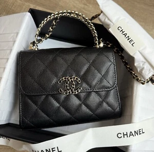 New Chanel classic mini Chain Clutch black caviar WOC Handle 2025 CC Buckle - Picture 1 of 5