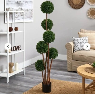 Árbol topiario de boj artificial de 5’ con 520 Lvs UV (interior/exterior). Venta al por menor $257 Foto 1 de 4