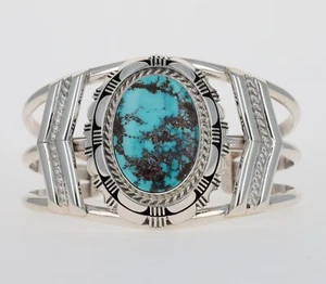 Natural Candelaria Turquoise Bracelet By Navajo Artist Jeffrey Nelson - Picture 1 of 4