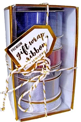 Design Focus Premium Gift Wrap Ribbon 6 rolls 9 yrds Christmas Craft Blue Silver - Image 1 of 2