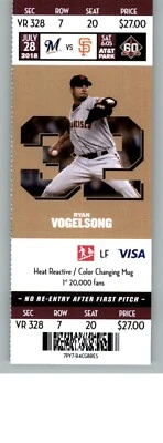 Milwaukee Brewers vs San Francisco Giants 7/28/2018 Ticket - Ryan Vogelsong - Image 1 of 2