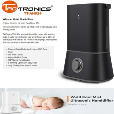 TaoTronics AH024 Cool Mist Humidifier Quiet Ultrasonic 4L Humidifier DI14_K - Image 1 of 4