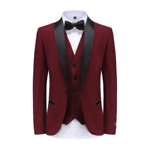 Braveman Men's 3 Pc Slim Fit Tuxedo Set TX300 in Burgundy - Picture 1 of 4