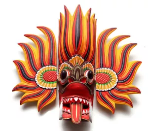 Wood Carved Wall Hanging Home Decor Fire Mask 14" Sri Lankan Traditional Mask - Picture 1 of 8