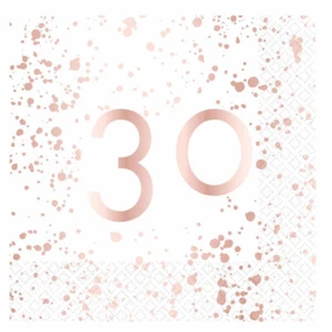30th Birthday Party Supplies Rose Gold "30" Lunch Napkins 16Pk Thirtieth Thirty - Picture 1 of 1