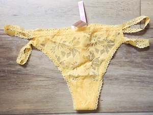 NWT Victoria's Secret PINK Yellow Lace Double Strap String Thong Panties XXL 2XL - Picture 1 of 3