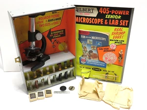 VINTAGE GILBERT #13021 MICROSCOPE & LAB SET COMPLETE SET w ORIGINAL BOX/CASE * - Picture 1 of 13