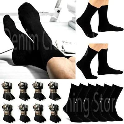  Lote de 6 12 pares de calcetines de vestir lisos lisos negros para hombre informales acanalados transpirables Foto 1 de 2
