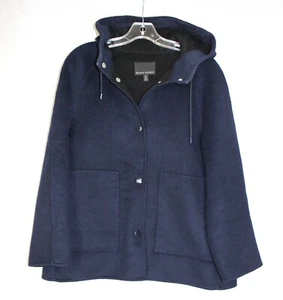 Banana Republic Navy Blue Peacoat Hooded Wool Blend Women Petite Med - Picture 1 of 6