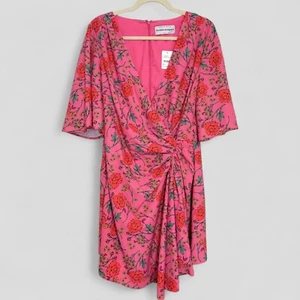 NWT Finders Keepers Hana Mini Dress Pink/Fuchsia Floral Faux Wrap Size US10 - Picture 1 of 9