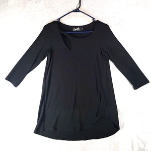 Sympli Shirt Womens 2 Artisan Minimalist Black Keyhole Round 3/4 Sleeve Fortune - Picture 1 of 12