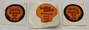 3-ORIGINAL NOS GOLDEN SHELL MOTOR OIL STIKER - Picture 1 of 8