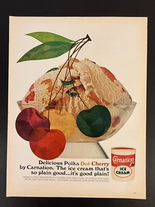 Carnation Ice Cream 1966 Life Print Add 10.5X13.5 Polka Dot Cherry Sundae - Picture 1 of 3