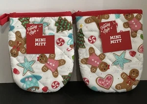 2 New Gingerbread Man Holiday Christmas Tree MINI OVEN MITTS Baking Cooking - Picture 1 of 2