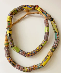 31” Vintage African Venetian Millefiori Trade Bead Necklace Vintage Old 44 Beads - Picture 1 of 6