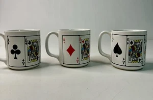 3 Vintage Royal Flush Playing Cards Mugs Cups Taiwan Clubs Spades Diamonds - Picture 1 of 6