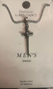 Stainless Steel 24” Necklace Mens Jewelry Believe By Brilliance Cross W Skull-$5 - Picture 1 of 2