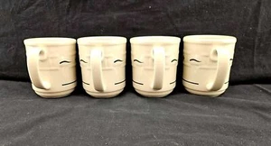 Set of 4 Longaberger Pottery Woven Traditions Coffee Mugs Cream w/ Green trim - Picture 1 of 8