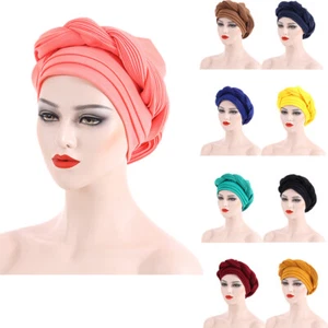 Turbante africano trenzado envoltura para la cabeza mujer gorra hiyab auto gele headtie sombrero árabe gorro - Imagen 1 de 24