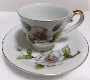 Taza y platillo Roselyn China DOGWOOD BLOOM Demitasse AJUSTE DORADO taza expreso - Imagen 1 de 9