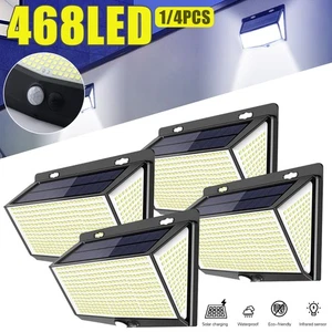 468-LED Solar Powered PIR Motion Sensor Lights Outdoor Garden Security Wall Lamp - Picture 1 of 21