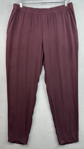 Eileen Fisher Pants Medium Silk Georgette Crepe Tapered Ankle Pull On Burgundy - Picture 1 of 8