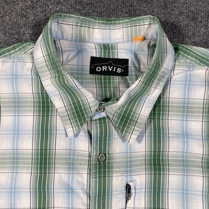 Orvis Trout Bum kurzärmliges grün kariertes Hemd mit Knöpfen Herren 2XL Stretchstoff - Bild 1 von 7
