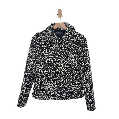 Jaqueta Blazer Dana Buchman Cheetah Mescla de Lã com Zíper Tamanho 2 Pequena Preta Creme - Imagem 1 de 4