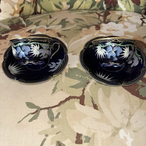 PR. J L MENEAU GRAF HENNEBERG COBALTO REAL DEMITASSE TAZAS Y PLATILLOS! PINTADO A MANO - Imagen 1 de 11
