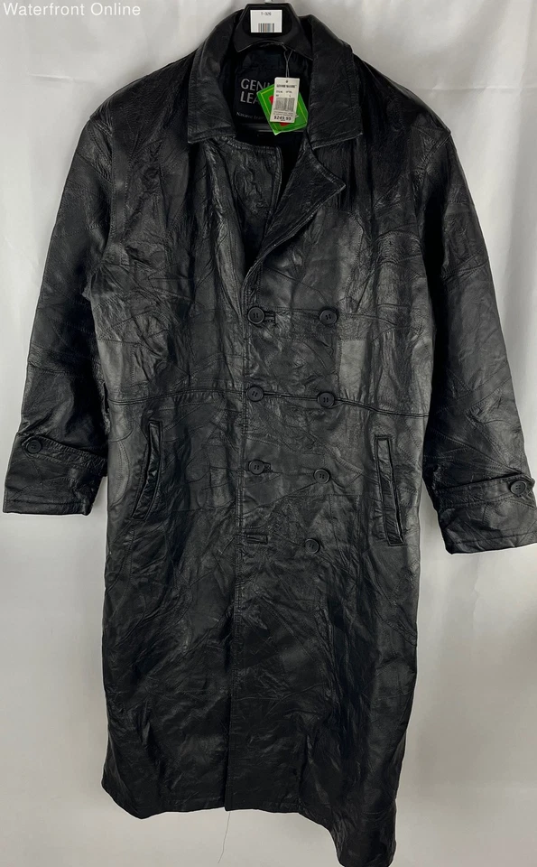Giovanni Navarre Men's Black/Patchwork Leather Trench Coat Size L NWT MSRP $249 - Image 1 of 4