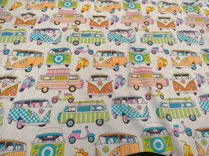5 metres of CAMPERVANS & SCOOTERS Cotton Fabric Curtains Cushions Crafts - Picture 1 of 3