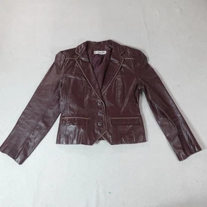 Vintage Biker Jacket Womens Junior 10 Small Brown Faux Leather Moto Cropped 90s - Picture 1 of 12
