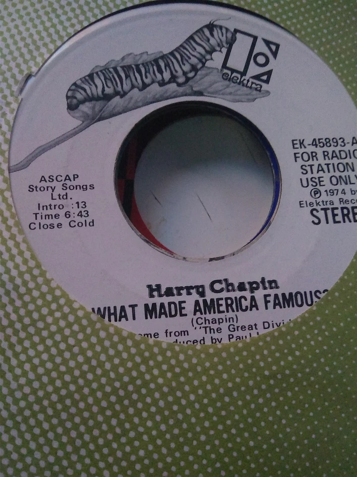 Harry Chapin, What Made America Famous? ~ NM 1974 Elektra promo 45 +sleeve - Image 1 of 1