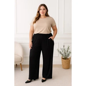 Bob Mackie QVC Plus 1X Wide Leg Knit Pants Black Stretch Palazzo - Picture 1 of 6