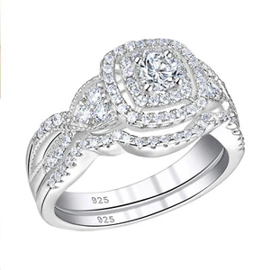 1.5CT Promise Ring for Her Engagement Wedding Ring Set 925 Silver Women Jewelry - Picture 1 of 8